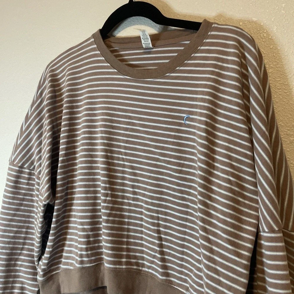 Zyia Active Sweater Womens Size Medium Brown Striped Pullover Cropped - Picture 1 of 8